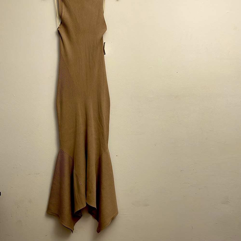 NWT Anthropologie Mock Neck Midi Dress Women's Small Cedar Tan Sleeveless Knit